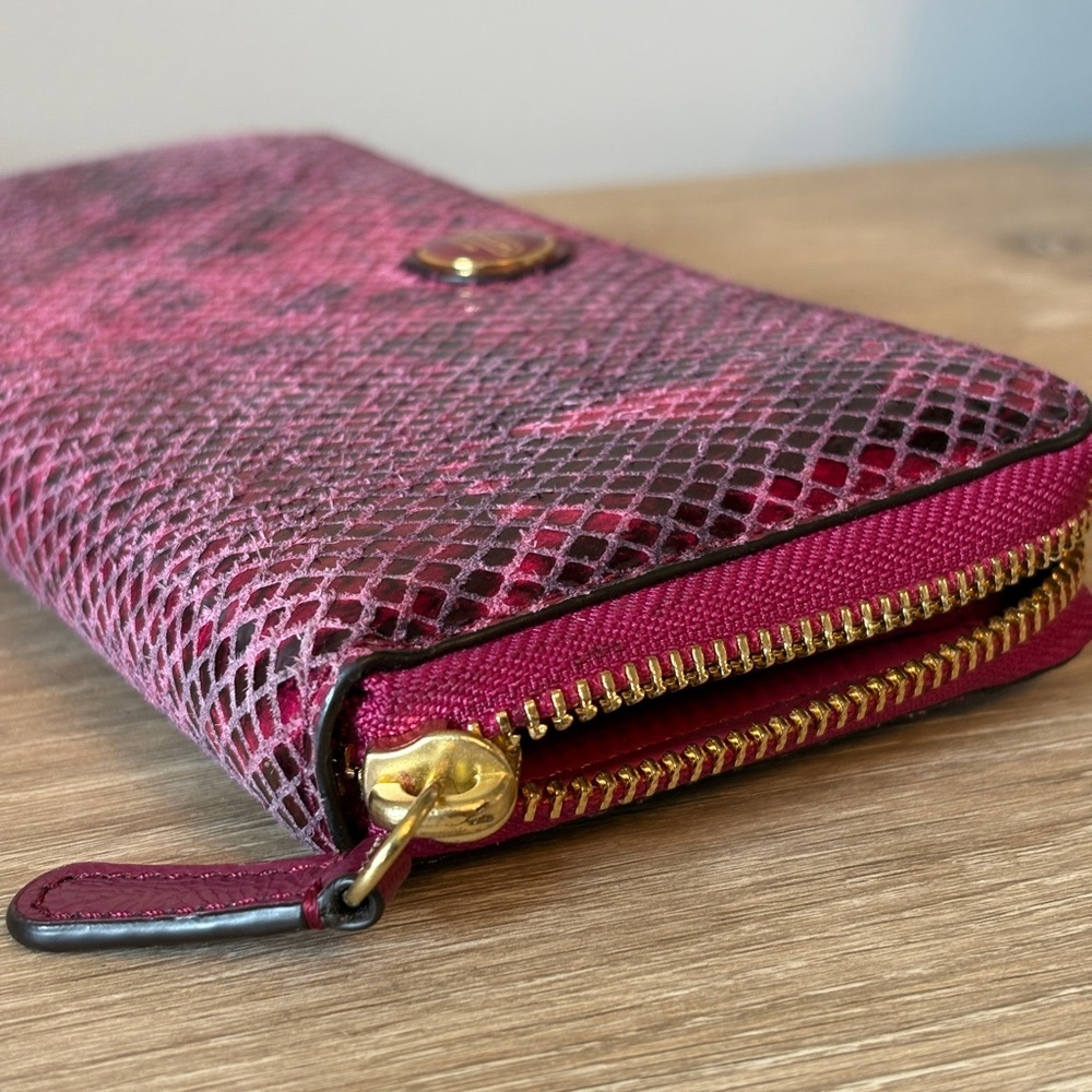 Coach Python Leather Zip Around Wallet - Raspberry - Picture 7 of 7